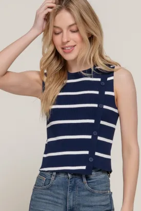 Before You Go Diagonal Navy Sweater Top