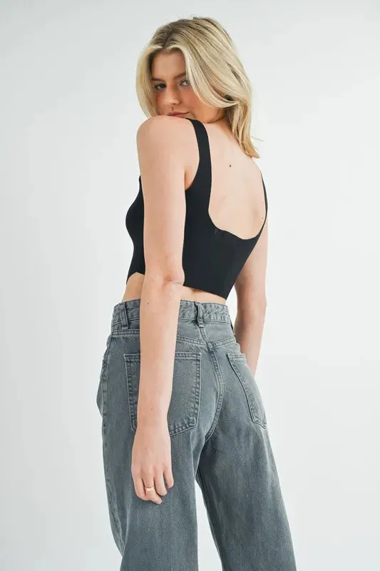 Corset Design Detail Crop Knit Top