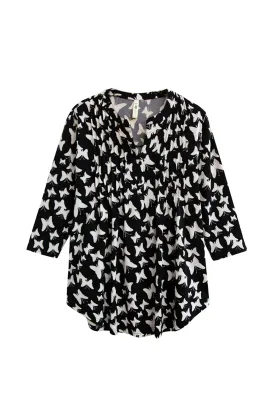 La Cera Plus Butterfly Print Pleat Front Tunic