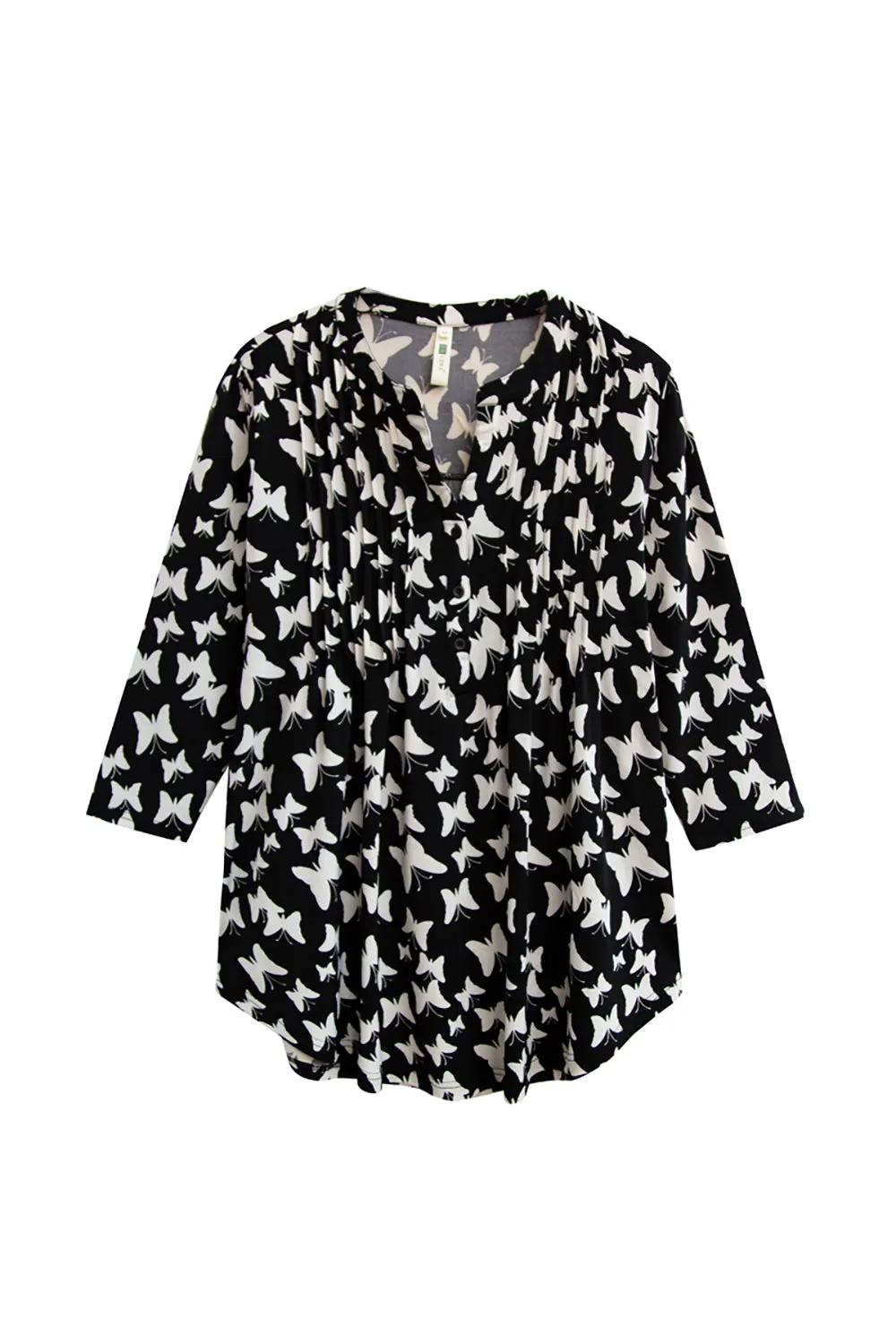 La Cera Plus Butterfly Print Pleat Front Tunic